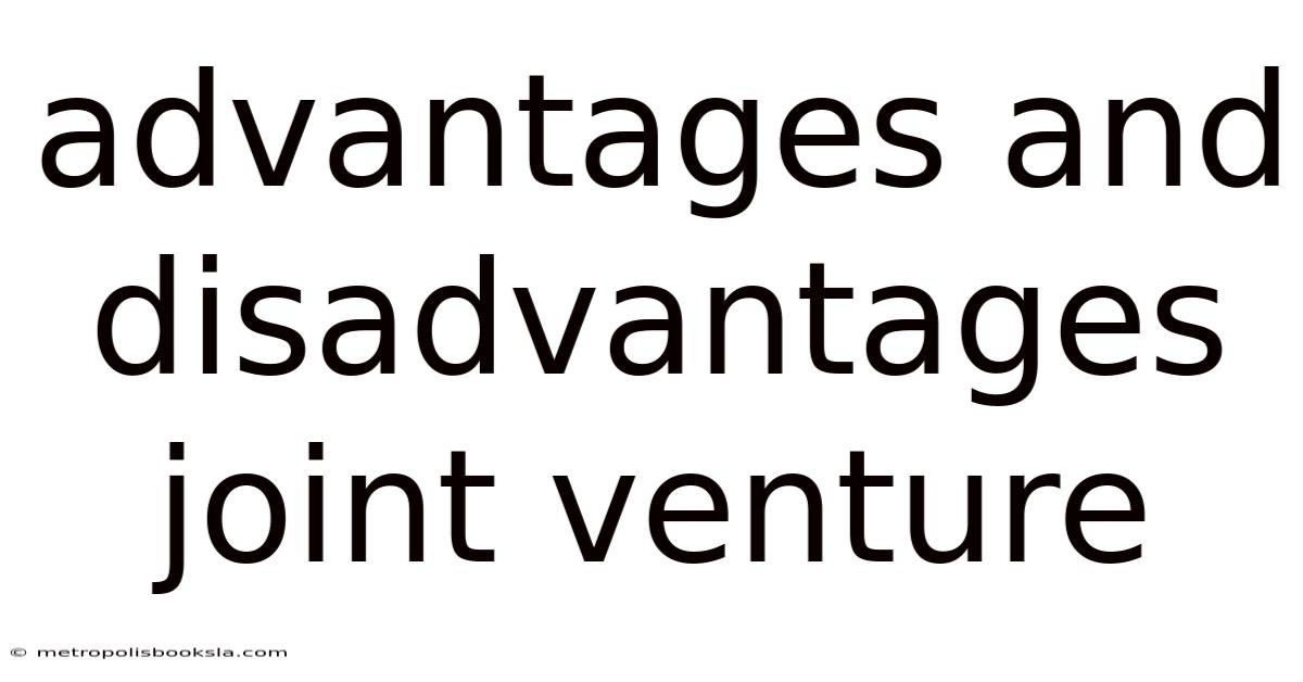 Advantages And Disadvantages Joint Venture