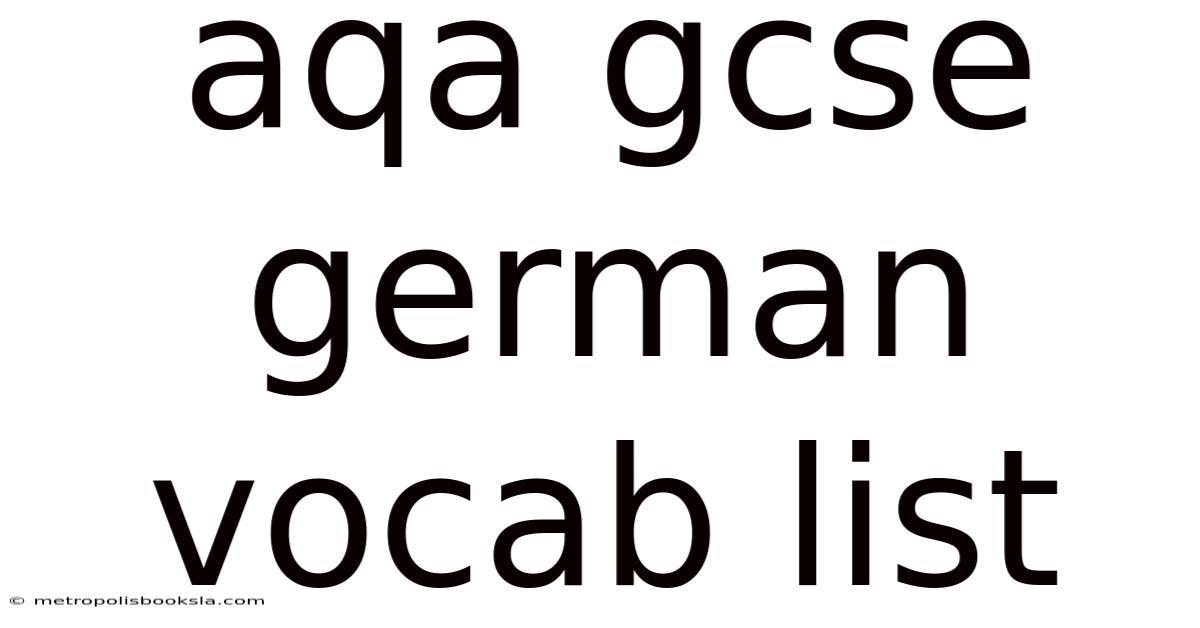 Aqa Gcse German Vocab List