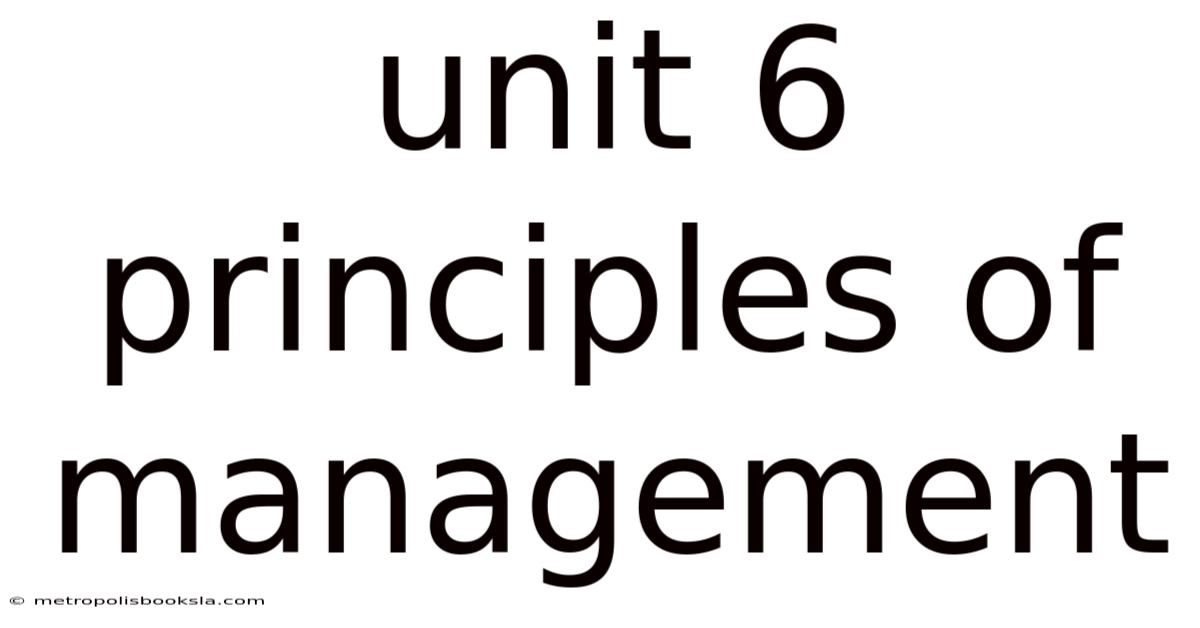 Unit 6 Principles Of Management